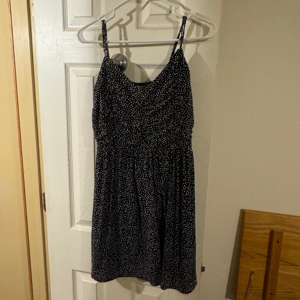 XHILARATION DRESS - Black n White polka dot spaghetti strap mini above knee